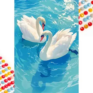 5D DIY Full Drill Round Diamond Painting - Diamond Art Kit White Swan, Blue Lake Water, Elegant. Mosaic, Canvas - DIY Decorative Painting, Home Wall Decor, Suitable for Halloween and Christmas, Birthday and Anniversary Gifts.