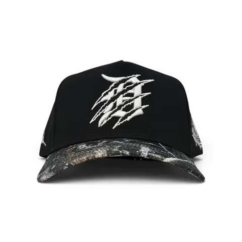 CLAWED D CAMO BRIM CUSTOM HAT w/ SATIN LINING SEUDE UNDER BRIM SNAPBACK