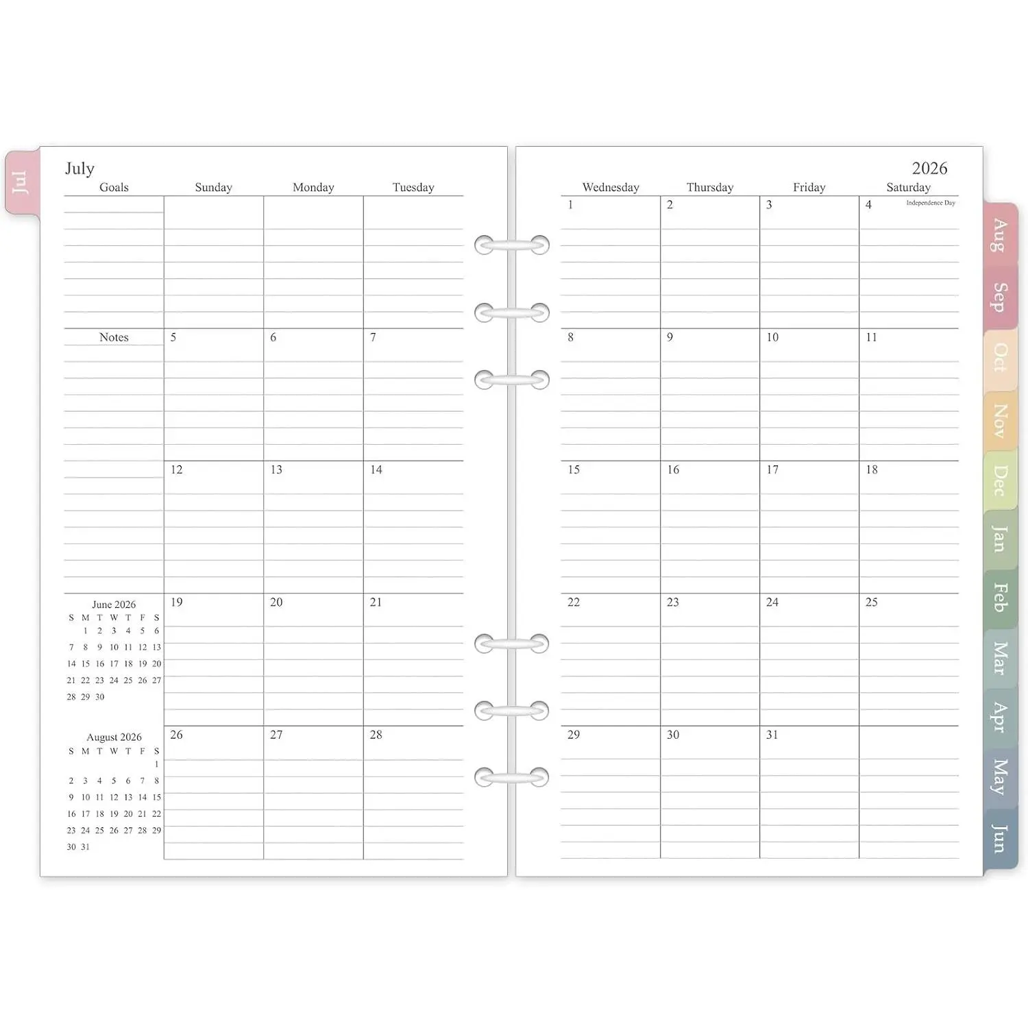 2026-2027 Monthly Planner Refill, Jul. 2026 - Dec. 2027, A5 Medium Planner Inserts for 6 Holes, 5.5"x8.5", 18 Monthly Calendars with Colorful Laminated Tabs, 6-Hole Punched
