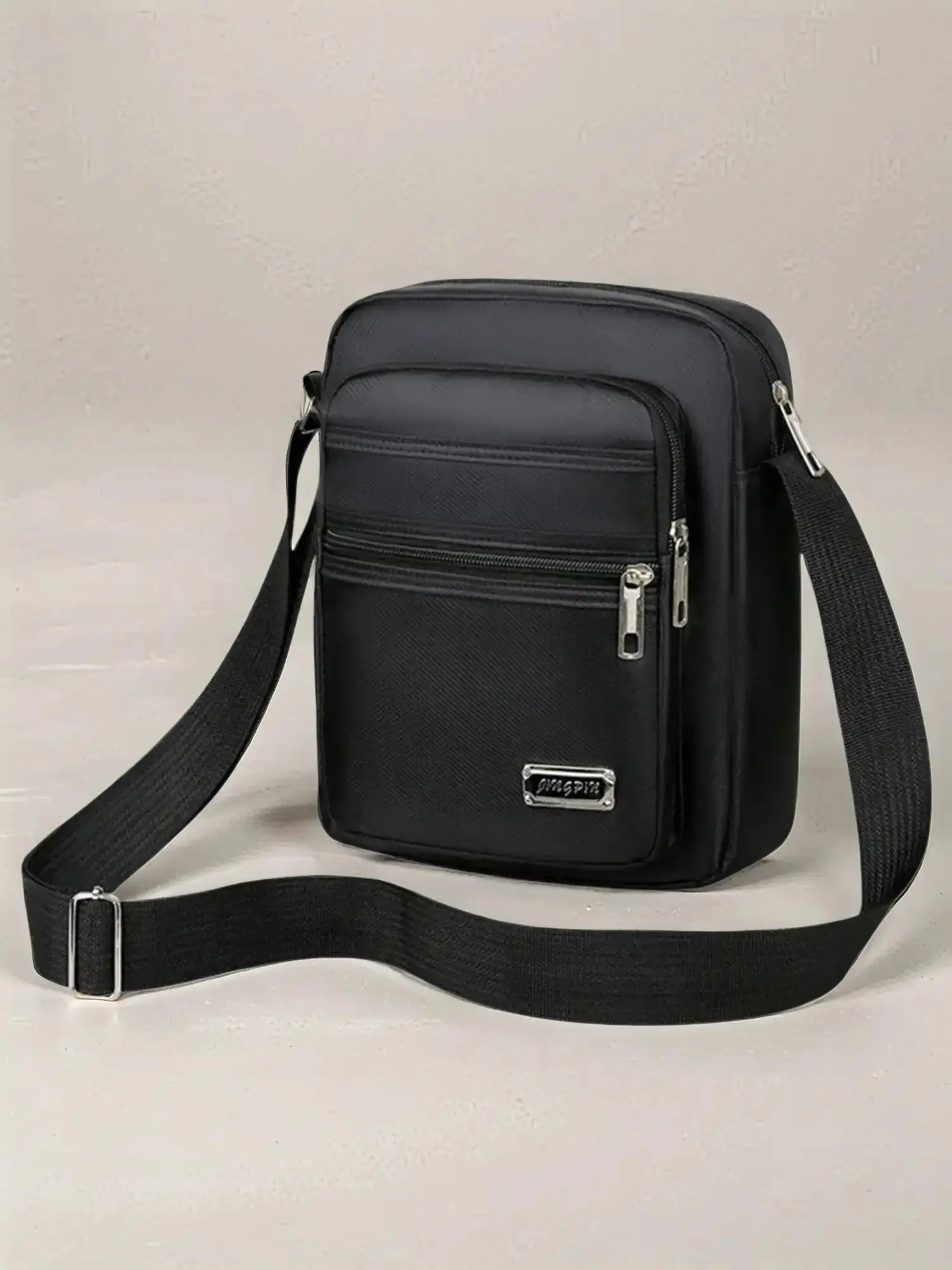 Men's Casual Plain Letter Patched Design Nylon Zipper Crossbody Bag As Gift, Outdoor Casual Fashion Multi-purpose Shoulder Bag, Gifts