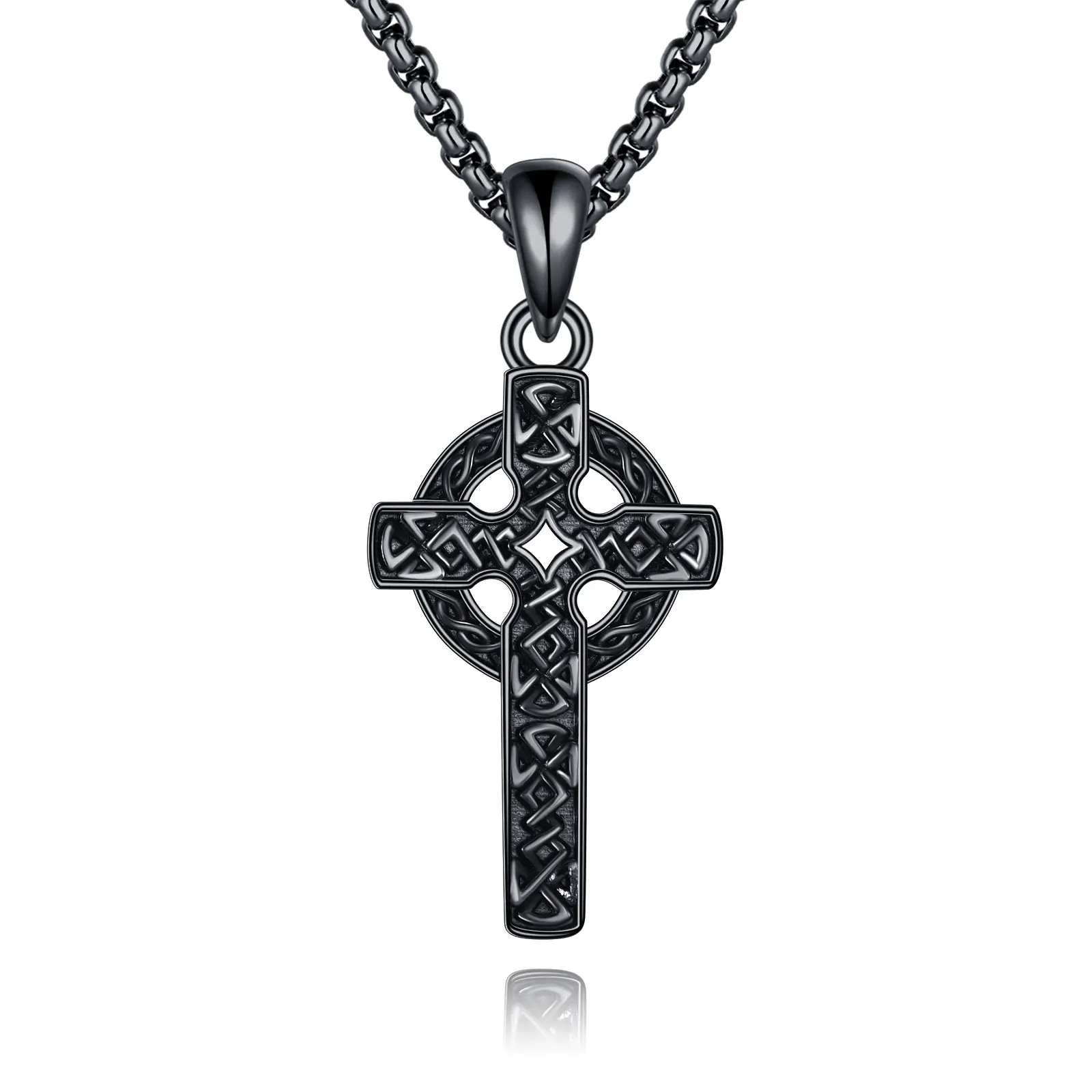 925 Sterling Silver Celtic Cross Necklace - Irish Knot Cross Pendant, Black Viking Religious Jewelry, Casual Birthday/Anniversary Gifts for Female Parents, Daily