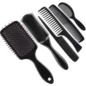 6 Pieces Hair Brush Comb Set Paddle Brush Detangle Hair Brush and Black Combs for Men and Women Wet, Dry, Curly and Straight Hair
