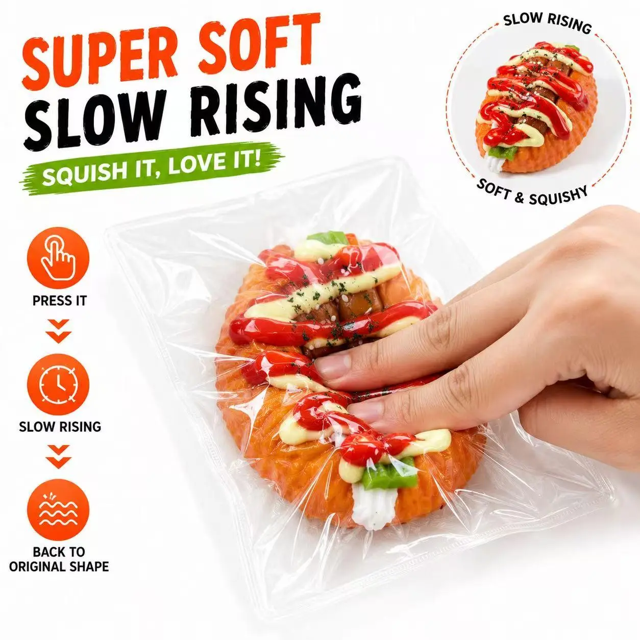 Flexfun Vacuum-Sealed Hot Dog Taba Squishy Toy, Slow-Rising ASMR Stress Relief Squeeze Fidget Toy, Realistic Collectible Sensory Desk Gift for Teens & Adults