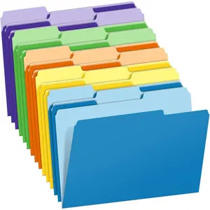 Two-Tone Color File Folders 15 Pack Letter Size Folders with 5 Assorted Colors 1/3-Cut Tabs School Office Supplies