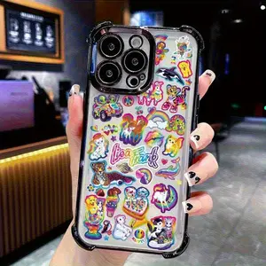 Lisa Frank Vibrant Label Phone Cover for Samsung Galaxy & iPhone Shock-Resistant Clear TPU Case with Animal Design Personalized Casing Protection Protective Colorful Smartphone Shockproof Cellphone Screen Protector White