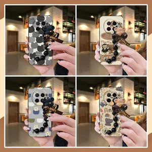 Dirt-resistant Skin-friendly feel Phone Case For OPPO A5 Pro 5G China silicone Cartoon Anti-knock Waterproof Black pearl pendant Simplicity protective case Bear bracelet