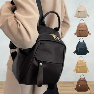Exquisite Cute PU Leather Backpack for Women Casual Zipper Daypack Popular Plain Shoulder Bag School Satchel
