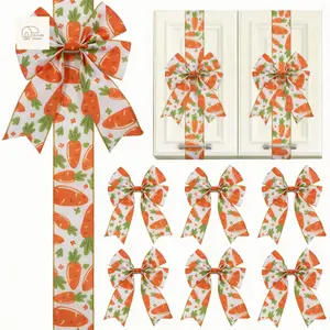 6Pcs Easter Cabinet Ribbon Bows, Carrot Pattern Easter Decorations for Home Holiday Party Decor