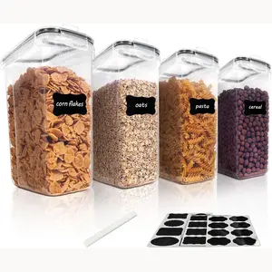 Cereal Storage Containers,Set of 4 4L Plastic Food Storage Box Cereal Dispenser Durable Airtight Cereal Container with Lids,Pen and 24 Labels