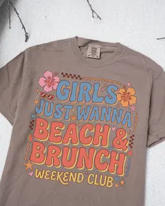 Comfort Colors BEACH BRUNCH Shirt SUMMER 2026 Fit T-shirt for Girls Club Flowers Design Soft Fabric Casual Top Womenswear
