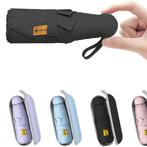 Portable Lightweight Mini Umbrella - 6.9in Folded, Easy Stash, 6-Rib Wind Hold, Rainproof, UV Protection Sun Shade, Built for Commutes, Travel, Hikes, Household Item for Men and Women