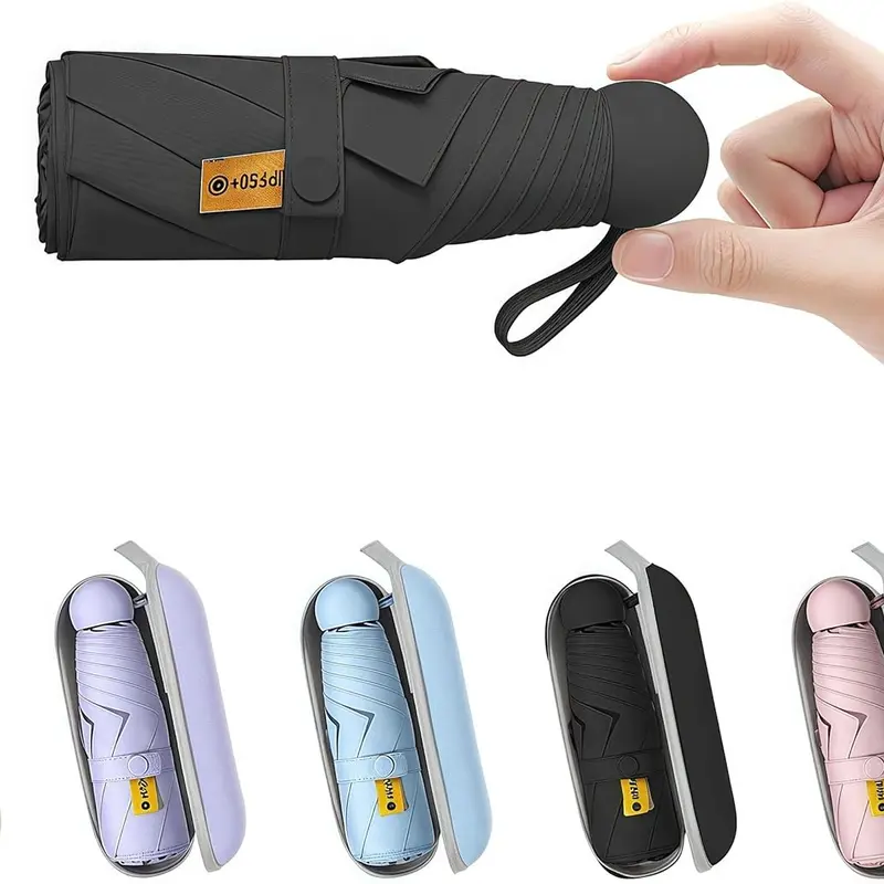 Portable Lightweight Mini Umbrella - 6.9in Folded, Easy Stash, 6-Rib Wind Hold, Rainproof, UV Protection Sun Shade, Built for Commutes, Travel, Hikes, Household Item for Men and Women