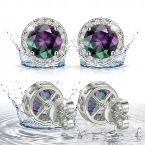 S925 Sterling Silver Stud Earrings with Synthetic Gemstones — Unisex Round Jewelry: Stylish, Versatile, and the Perfect Birthday Gift. 14K Gold-Plated Stud Earrings with Cubic Zirconia — Hypoallergenic Material (Pale Purple).
