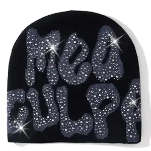 NEW Y2K  Beanies Hat with Rhinestone for Women Men Beanies Hats Hip-hop Soft Stretch Warm Knitted Slouchy Cap