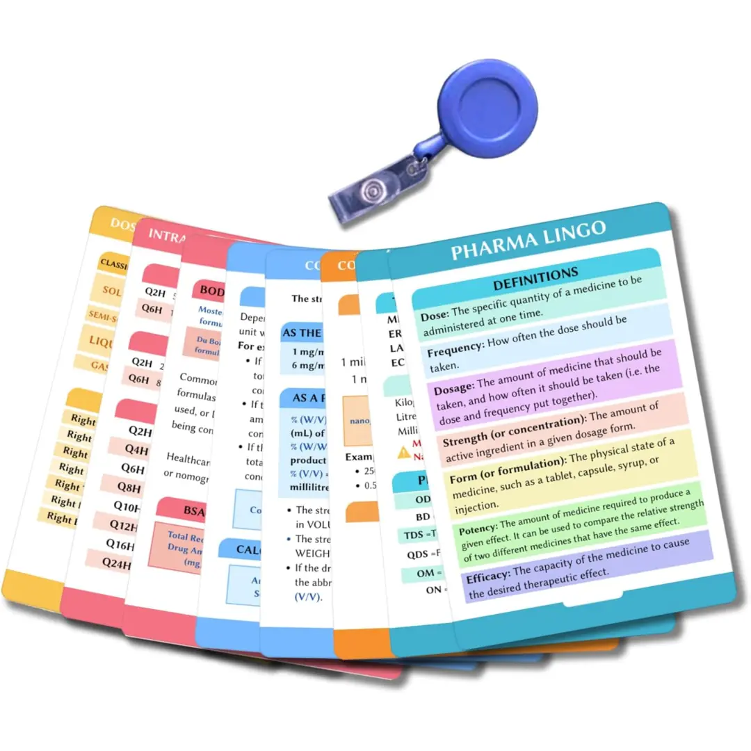 Dosage Calculations for Nursing Students - Pocket Reference Badge Cards with Pharmacology, IV Drip Rates, and Medical Math Formulas, The Ultimate Nursing School & Medical Assistant Essentials
