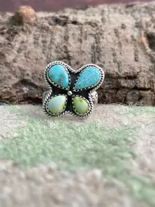 Handmade Sterling Silver White Water with Palomino Turquoise Adjustable Ring "Signed Nizhoni"
