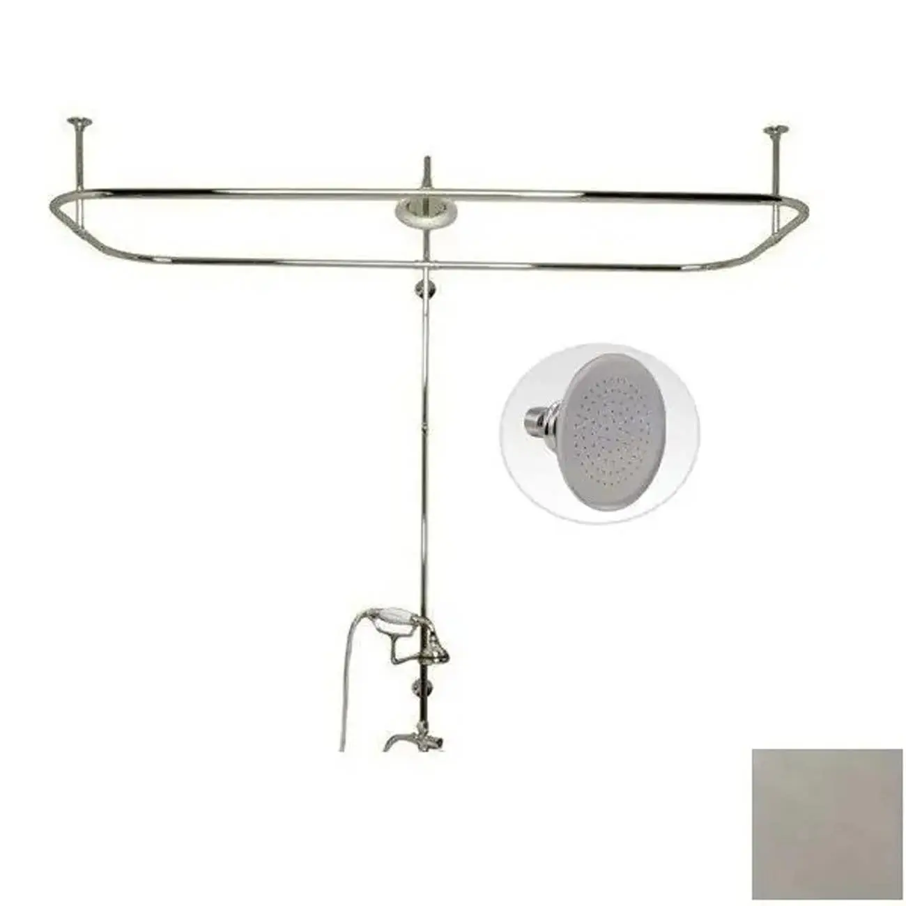 Brushed Nickel Side-Mounted Shower Conversion Kit Pack - Complete Setup with Handshower Cradle, Sunflower Shower Head, Brass Bathtub Faucet, Enclosure Ring, Includes Parts for Bathroom Decor Ideas