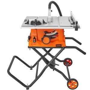 fathersdaygift VEVOR Table Saw with Stand, 10-inch 15-Amp, Max Rip 25-in, Speed to 5000RPM, 40T Blade, Compact Portable Jobsite Saw with Sliding Miter for Wood Furniture Crafting