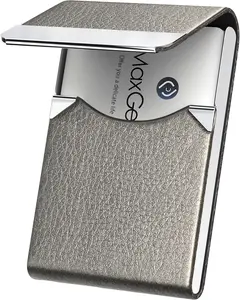 MaxGear Premium PU Leather & Stainless Steel Metal Card Holder, Compact Office Accessories with RFID Blocker, Magnetic Closure for Secured Storage, Gray