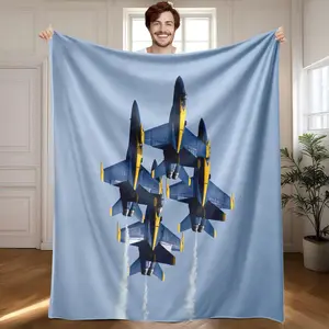 1 piece Blue Angels aerobatic flight team stunt flying themed flannel blanket - Oversized comfortable fluffy sofa blanket, suitable for beds and sofas, modern geometric pattern design, all-season multi-purpose use, digital printing, 100% polyester