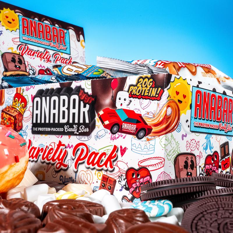 Anabar Variety Pack - 12 Pack/6 Flavors - Best Tasting Protein Bar With 20g Protein & No Sugar Alcohols - Candy Bar Flavor With Protein Bar Nutrition - Snack