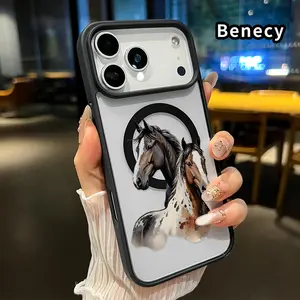 Magnetic Phone Case Supports Wireless Charging for iPhone 17 16  Pro Max Plus 15 14 13 12 11 Air E Equine Duo Elegance Pattern Non-Yellowing Silicone Transparent Acrylic Drop Protective Cover