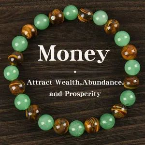 1Pcs Lucky Green Aventurine and Tiger Eye Stone Money Bracelet Boho Handmade Bead Bracelet For Women Men Retro Natural Stone Bracelet - Handcrafted Lucky Charm Jewelry attraction bracelet