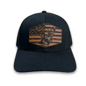 Deer American Flag Patch Hat Leather Engraved Buck Antlers Patch On A One Size Fits All Mesh Snapback Stylish Durable And Perfect For Everyday Wear