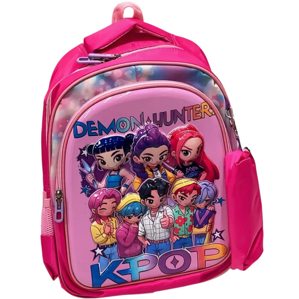 15 inches KPOP CHARACTER KIDS BACKPACK, Padded Lightweight Elementary School Bookbag With Side Pocket, Water Resistant Girls School Backpack Relieves Shoulder Pressure For Daily School & Outdoor Travel