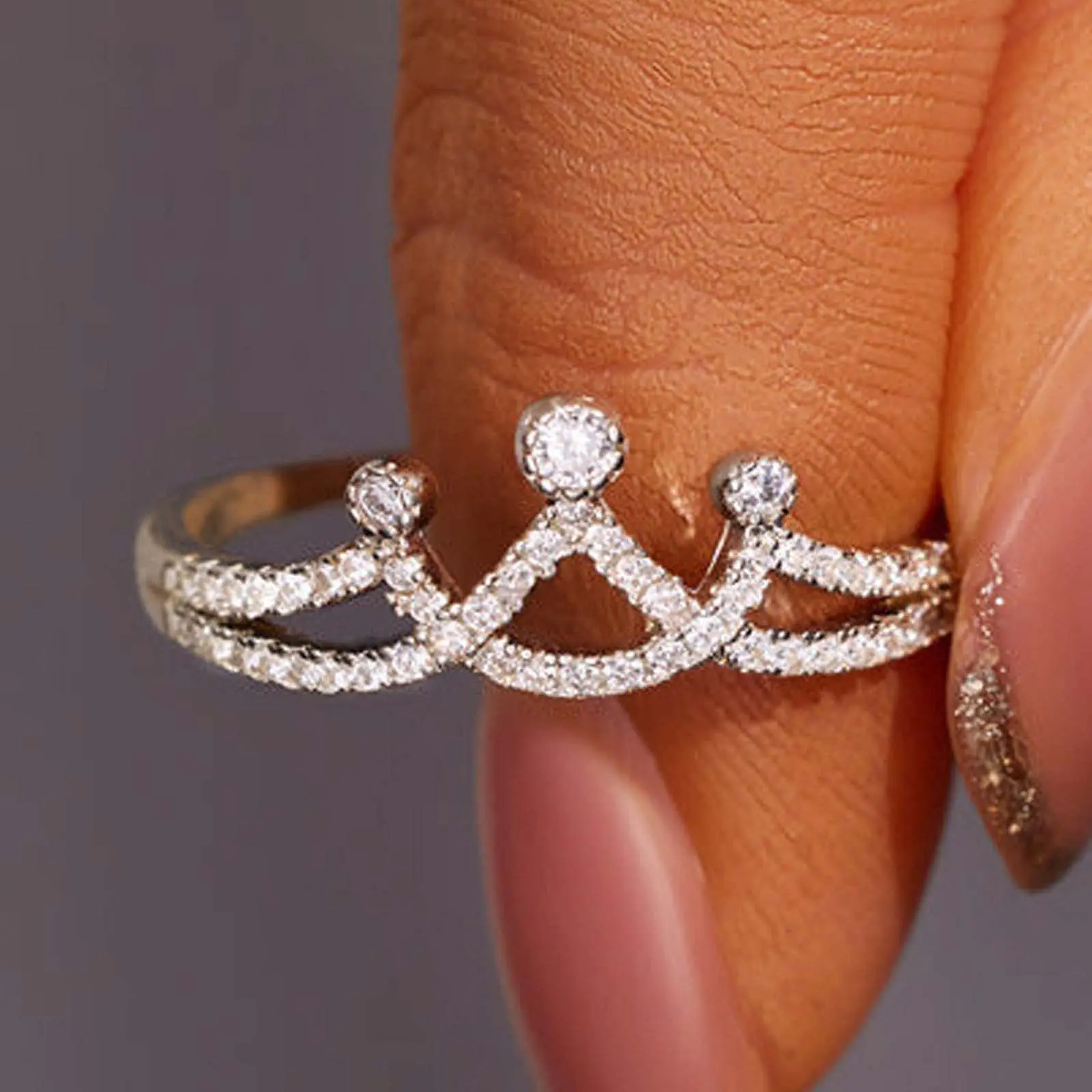 Zircon Crown Ring Women's Fashion Personality Opening Adjustable Engagement Proposal Ring Couple Gift Party Jewelry