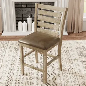Dreamzon Set of 2 Dining Counter Height Chairs Modern Farmhouse Rustic Look Distressed Design Ladderback Solid Wood