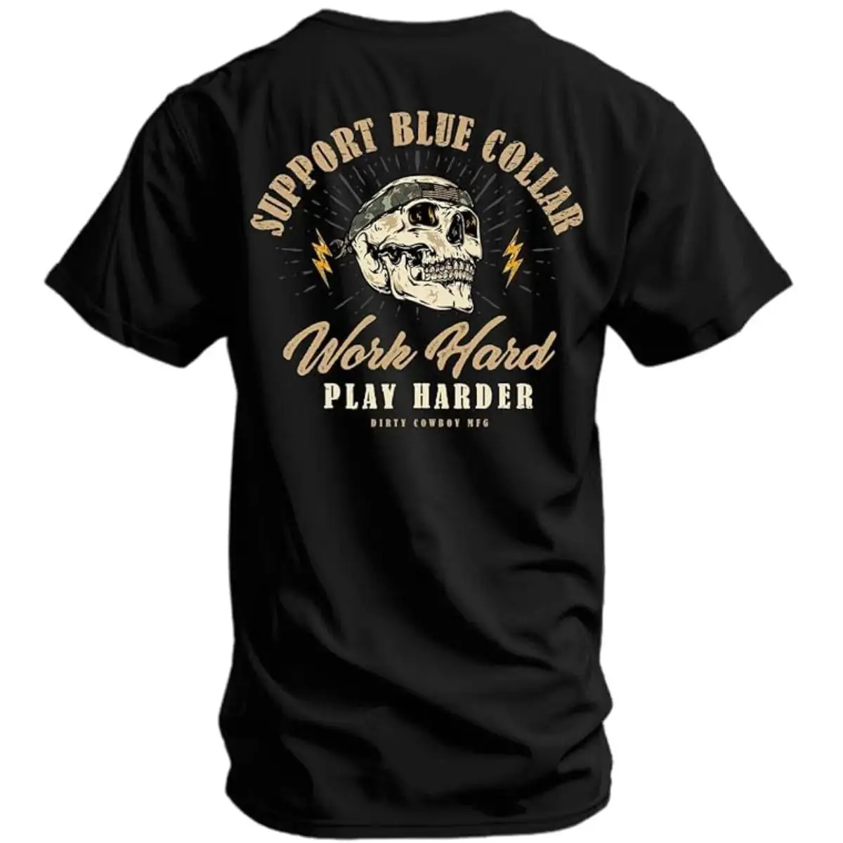 Support Blue Collar Work Hard Play Harder Graphic T Shirt Vintage Skull Worker Crew Neck Tee Distressed Construction Electrician Welder Short Sleeve Shirt