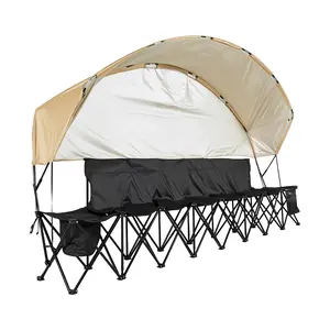 VEVOR Portable Folding Bench, 6 Seat Soccer Bench with Storage Pockets Cup Holders & Carrying Bag, Lightweight Sideline Seating with Sunshade for Football, Baseball, Camping, Outdoor Events, BlackSummervibes