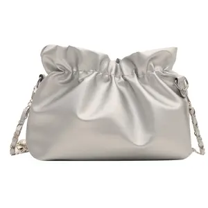 2026 Spring/Summer New Ruched Bucket Bag for Women, Individual Drawstring Chain Shoulder Bag Crossbody Bag, Suitable for Daily Use