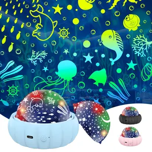 2-In-1 Night Light Projection Lamp, Ocean and Star Moon Pattern, 360° Rotating Galaxy Projector, Color Changing, Ideal for Halloween Christmas