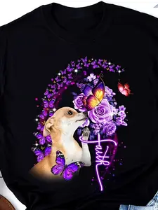 Faith with Chihuahua Dog Roses And ButterfliesEveryday Sportswear Playful Print Tshirt Comfortable Fit