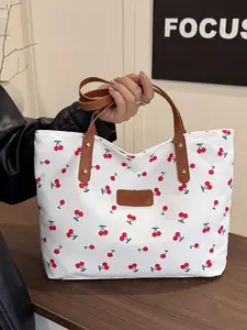 Cherry Print Shoulder Clutch Bag, Large Capacity, Elegant Floral Design, Perfect for Daily Commute and Shopping, Women's Casual Bag