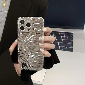 Wave Pattern Phone Case, Electroplated Phone Protective Cover, Phone Accessory Compatible with iPhone 11 12 13 14 15 Pro Max, Casing