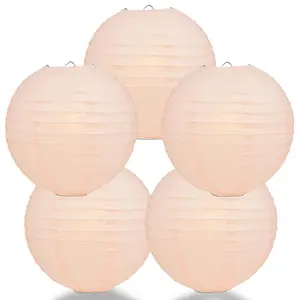 5-Pack 12 Inch Rose Quartz Pink Parallel Ribbing Round Paper Lanterns