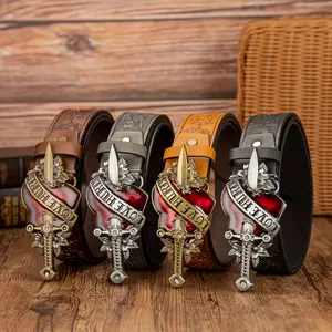Vintage Arrow-Through-Heart Large Buckle with Phoenix Tail Pattern, High-End Embossed Casual Fashion Belt for Men