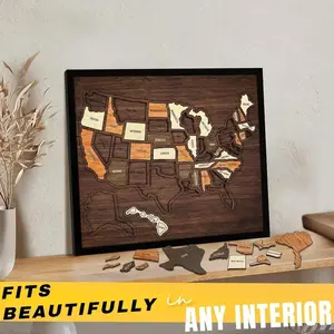 Wooden US Travel Map Puzzle| Record Your Journey & Make Memories| Educational Geography Puzzle for Kids| Unique Home Decor| Best Mother's Day Gift for Couples & Families