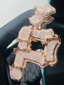 Luxury letter P pendant hip-hop jewelry iced diamond pendant VVS custom long stick iced diamond luxury high-end dynamic initial pendant fashion trendy high-end style pendant