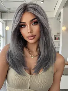 Gradient Medium Length Wig for Women, Machine Made Wigs, Synthetic Material Wigs, No Bangs Fashionable Design, Versatile Styling for All Seasons and Festivals