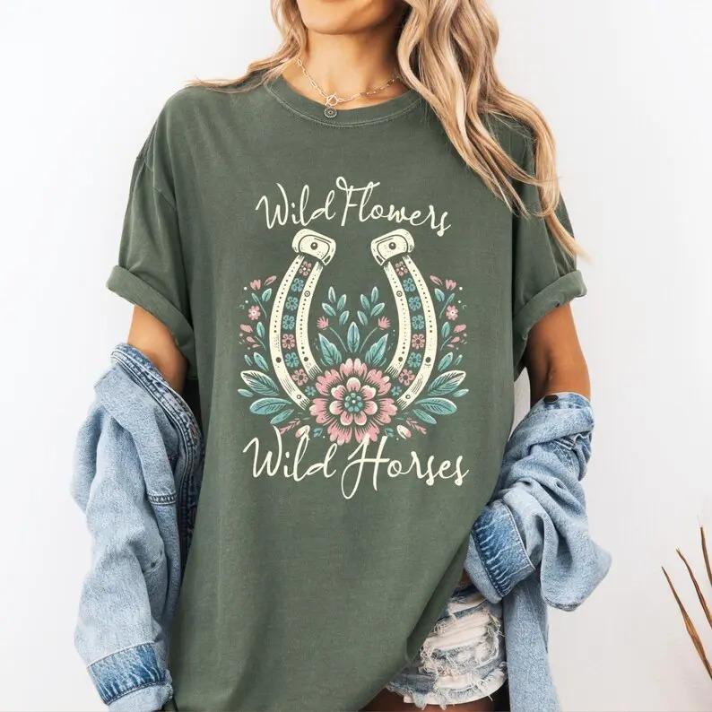 Comfort Colors Wildflowers & Wild Horses T-Shirt: Western Cowgirl Graphic Tee – Michigan First