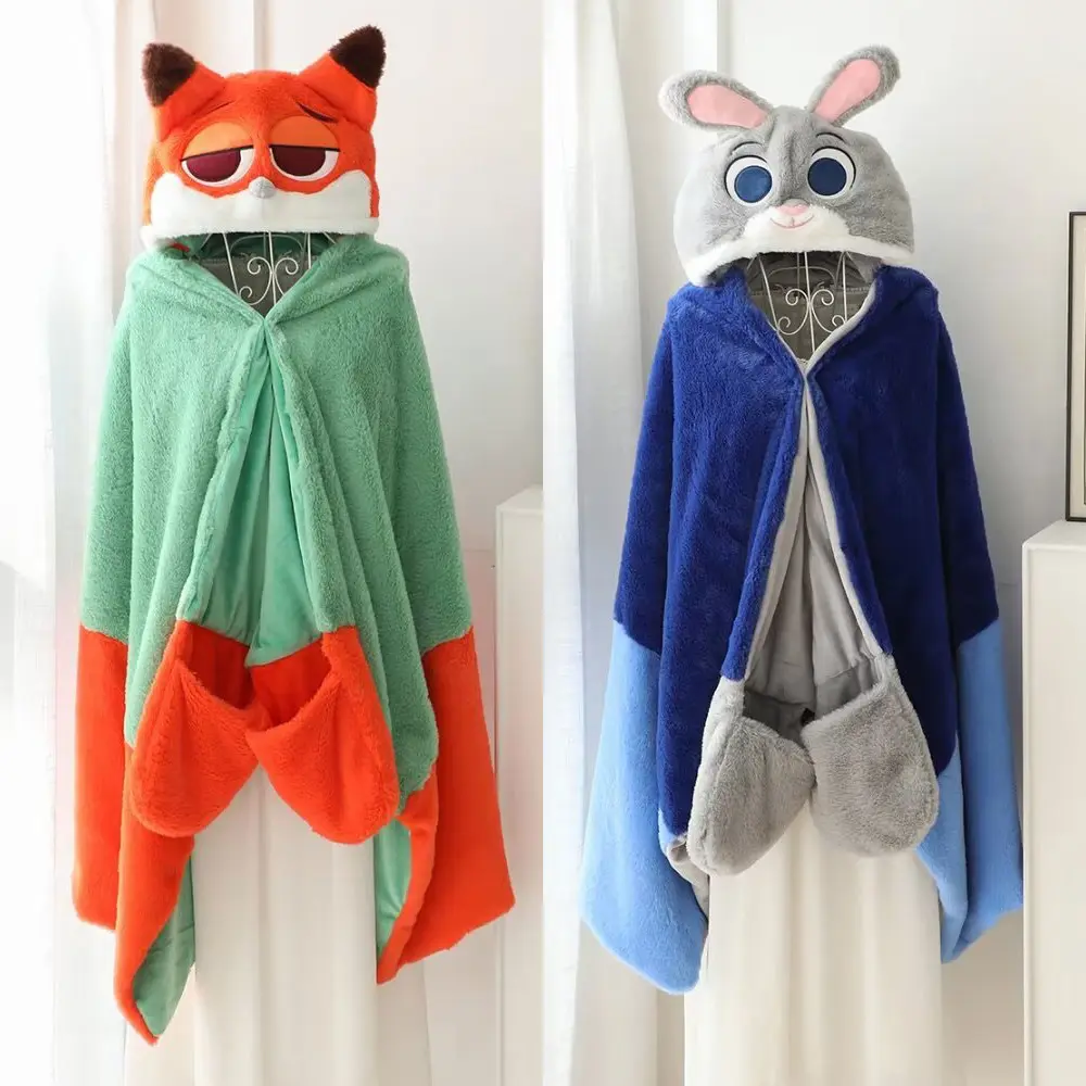 Cute Cartoon Hooded Shawl Blanket, Warm Plush Nap Blanket
