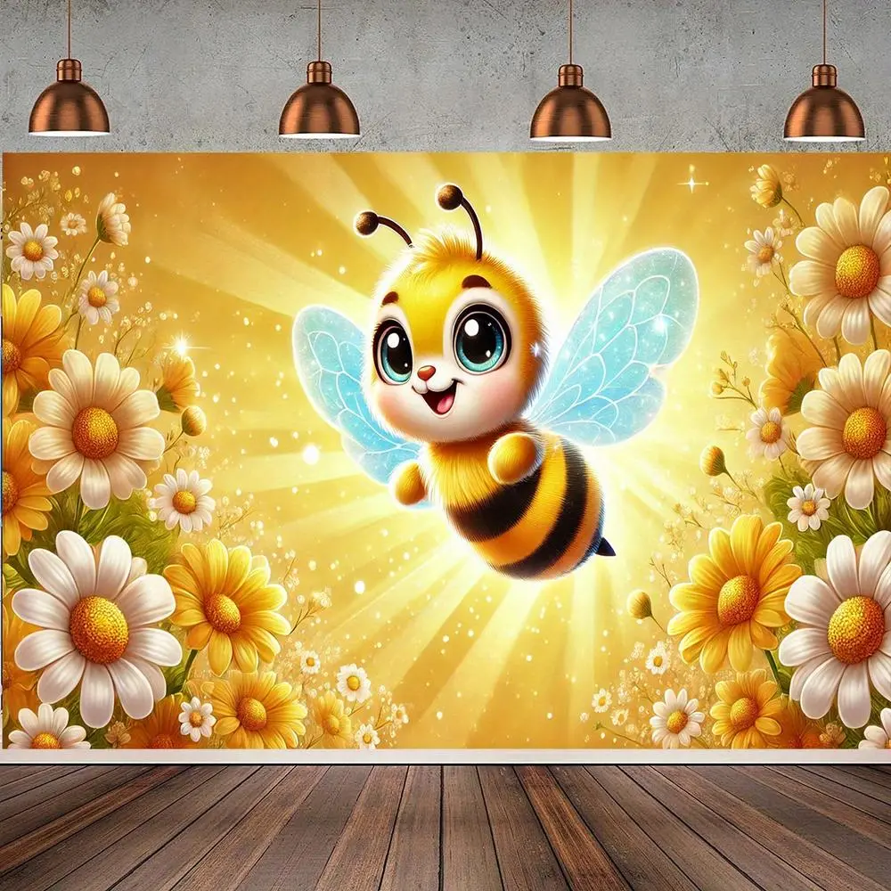 1pc Cute Cartoon Happy Little Bee-Themed 2D Flat Durable Soft Throw Blanket, 2025 Spring Easter Decor, Indoor-Garden Housewarming Gift, White Textile Soft Furnishing Banner