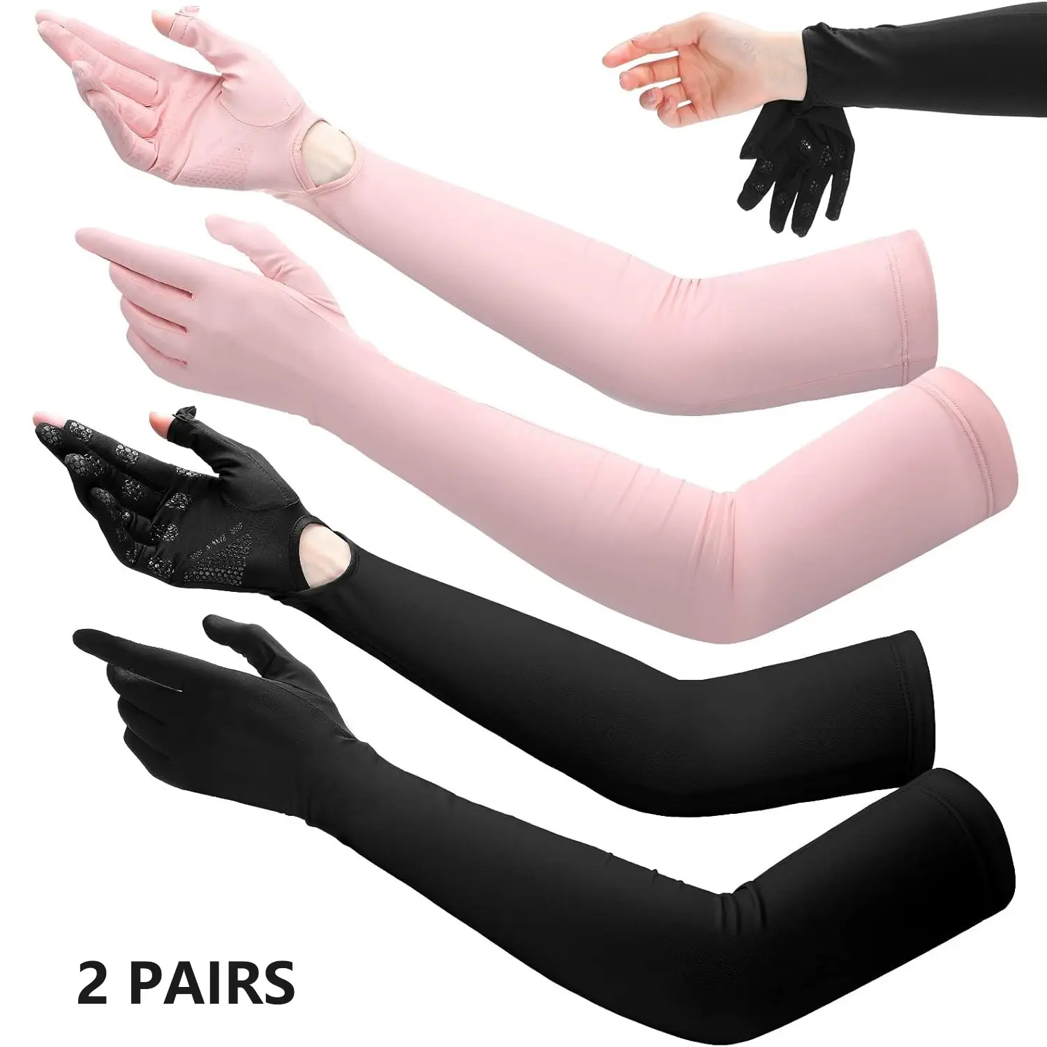 2 Pairs Summer Long Cycling Gloves, Includes Gloves Biking Gloves for Men & Women, Sun Defence Touchscreen Driving Gloves, Motorcycle Riding Gloves, Breathable Quick Dry for Outdoor Sports