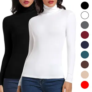 Women Turtleneck Long Sleeve Shirts Mock Neck Fitted Layering Tee with Stretchy Fabric and Soft Comfortable Design Ideal for Casual Wear, Office Outfits, and Layering Under Jackets or Sweaters in Fall and Winter