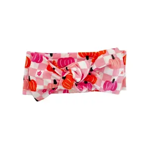 Pumpkin Checkerboard Pink Bow