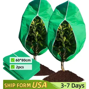 2-Pack Plant Covers Freeze Protection, 23.6''W x 31.49''H Shrub Covers with Zipper and Drawstring, Frost Cloth for Winter, Outdoor Plant Blankets for Cold Weather,Frost Cloth Plants Jacket Drawstring Tree Cover for Outdoor Plants, Shrub Potted Plants